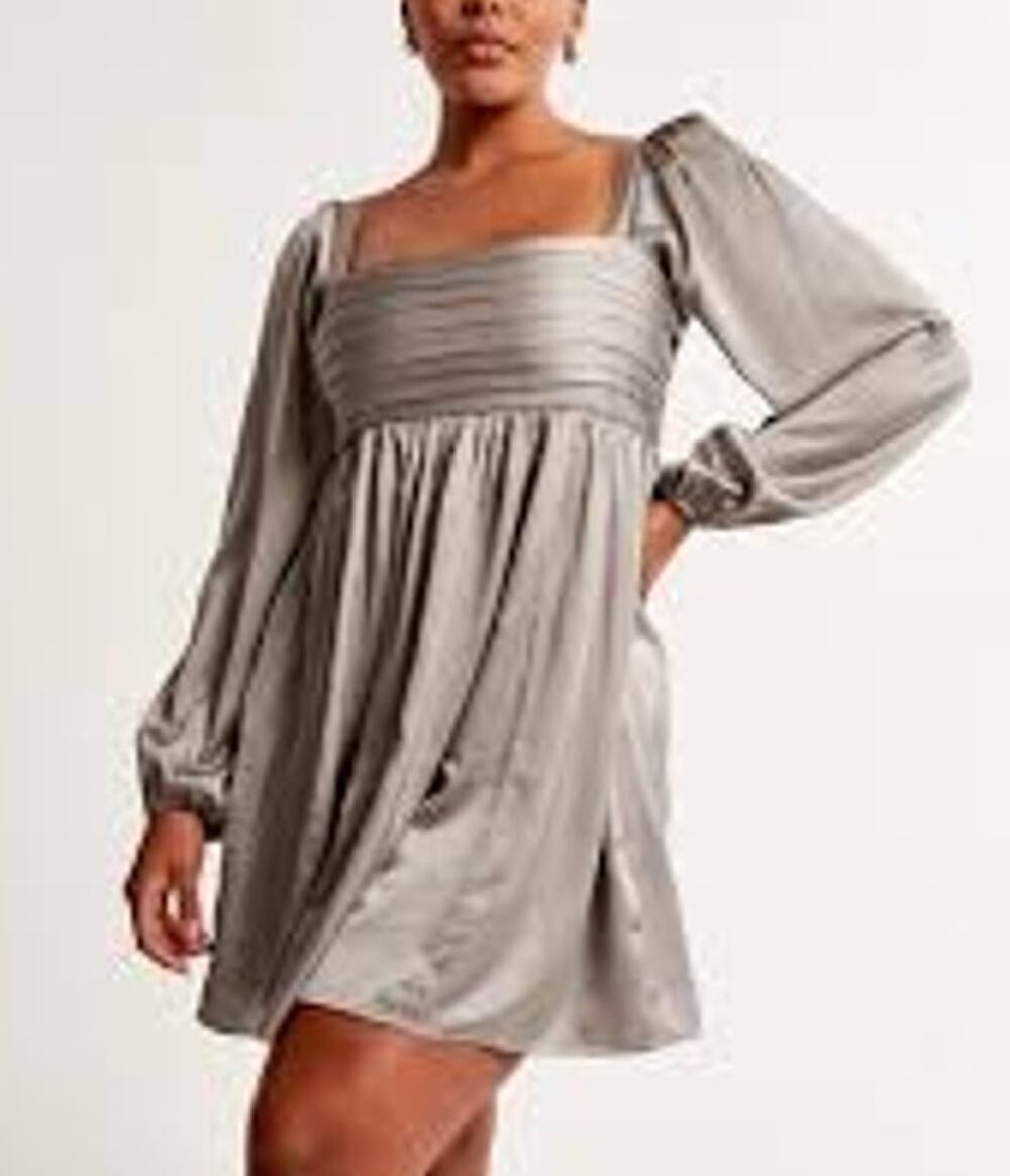 Abercrombie Emerson Long Balloon Puff Sleeve Satin Mini Babydoll Dress Gold XL P